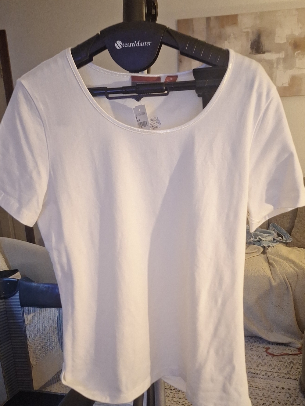 Nordstrom White Scoop Neck Short Sleeve Tee Satin Trim NWT
